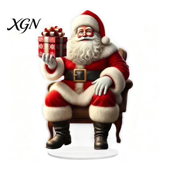 Retro Xmas Fairy Tale Scene Christmas Santa Claus Ornament, Reindeer Acrylic Decoration, Indoor Holiday Ornament Display Double Sided Desktop