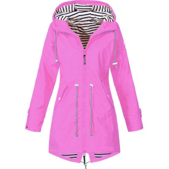 Giacca Lunga da Donna Antivento Monocolore con Cappuccio e Coulisse per Escursionismo all'Aperto