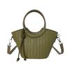 Woven Texture Mini Tote Bag with Round Handle and Detachable Strap