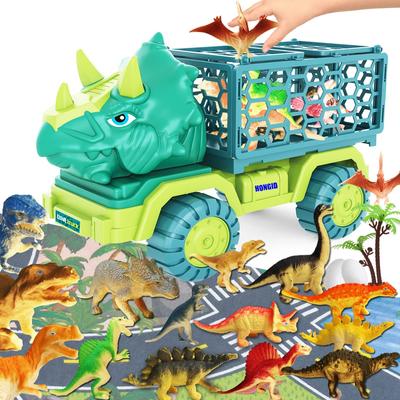 Camión de dinosaurios de juguete para niños, coche de juguete Triceratops, tapete de juego grande, huevos de dinosaurio, juego de dinosaurios para niños y niñas