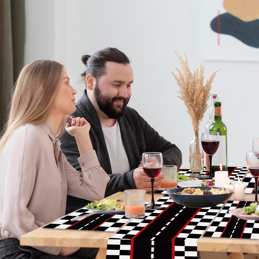 Racing Car Table Runners Car Party Decoration Black Checkered Flag Disposable Tablecloth for Race Theme Birthday Party Supplies
