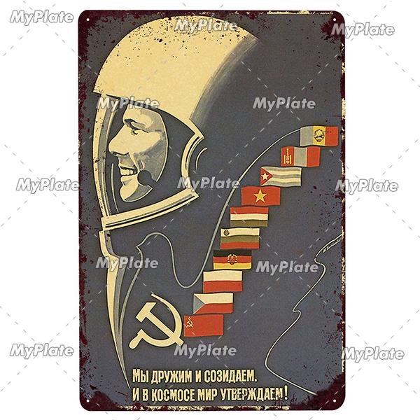 Vintage Russian Metal Sign Plaque Tin Sign CCCP Plate Wall Decor For Bar Club Man Cave The Space Race Poster