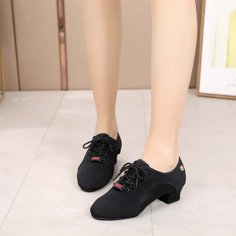3.5cm Heel Women Soft Sole Latin Dance Shoes Suede Sole Spring Summer Black Breathable Dance Shoes