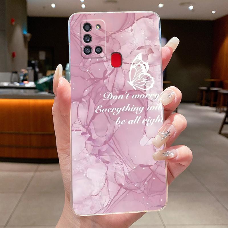 For Samsung Galaxy A21s Phone Case SM- A217F Capa Flower Butterfly Protective Thin Cases Transparent Soft Silicone TPU Cover
