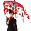 Retro Silk Tassel Xi Character Hanfu Red Flower Umbrella - Guochao Wedding Dress Photo Prop