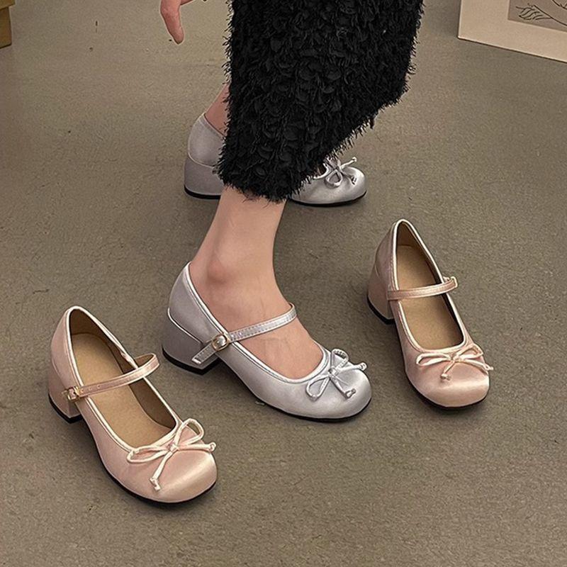 Spring and Autumn new single shoes women's French versatile small fragrant wind light mouth cheongsam thick heel buckle with round head Mary Jane