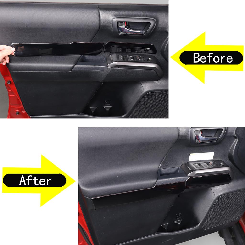 Glossy Piano Black Interior Door Panel Trim Sticker For Toyota Tacoma 2016-22