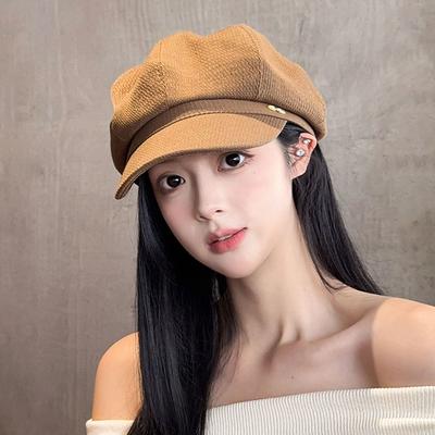 Hat Women's Summer Beret Punk Style Octagonal Hat Big Head Circumference Retro Versatile Face Small Painter Hat