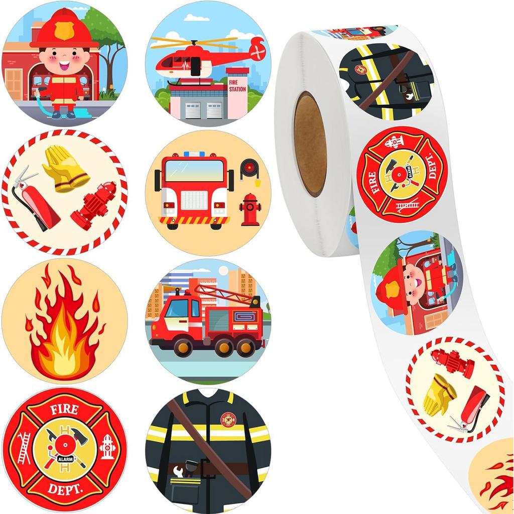 500Pcs 1 Rolls 2.5Cm1Inch Firefighter Children'S Toy Stickers Shaped Sticker Decoration Gift Box Sticker Label Stationery