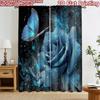2D Flat Printing 2pcs Curtain Curtains Mystical Blue Rose Elegance Digital Printed Polyester Drapes Birthday Party Perfect for