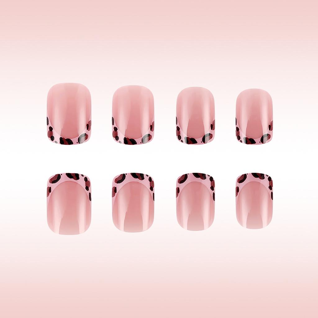 24 Stück Valentinstag Aufdrücknägel Leopardenmuster Falschnägel 3D Schleifen Aufklebenägel French Tip Künstliche Nägel