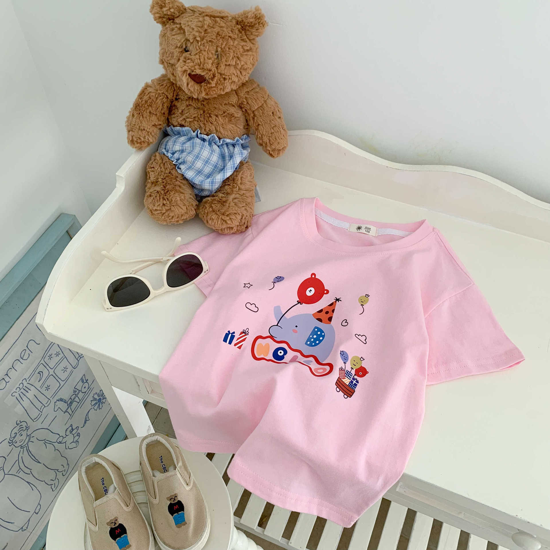 

Футболка из хлопка с короткими рукавами для девочек, летний детский повседневный топ с рисунком 130cm