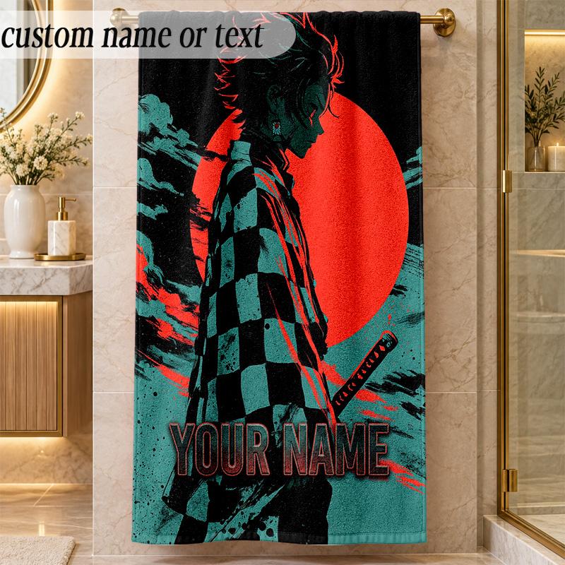 Beach TowelDemon Slayer Custom Name Text Personalized Soft Towel for Beach Pool Indoor Home Decor Gift