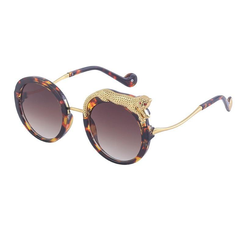 

Round Frame Sunglasses Women S Tide Leopard Head Anti-Blue Light Diamond-Encrusted Large Frame Sunglasses Women S High Sense