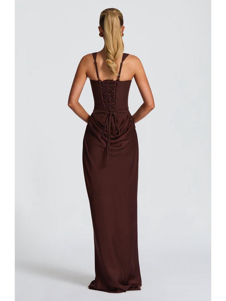 Women's Spring Slim Fishbone Strappy Long Dress - Solid Color Hip-Hugging Design