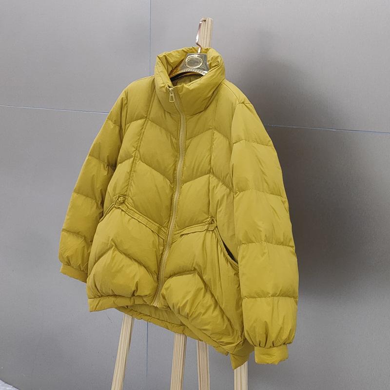 

Winter down jacket women s new short loose temperament white duck down stand-up collar bread jacket S жёлтый