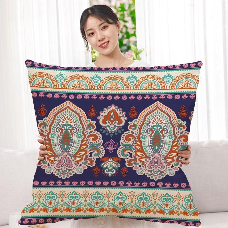 Double-Sided Bohemian Print Ethnic Style Pillow Cover Sofa Living Room Cushion Cover Geometric Pillow Square Pillowcase