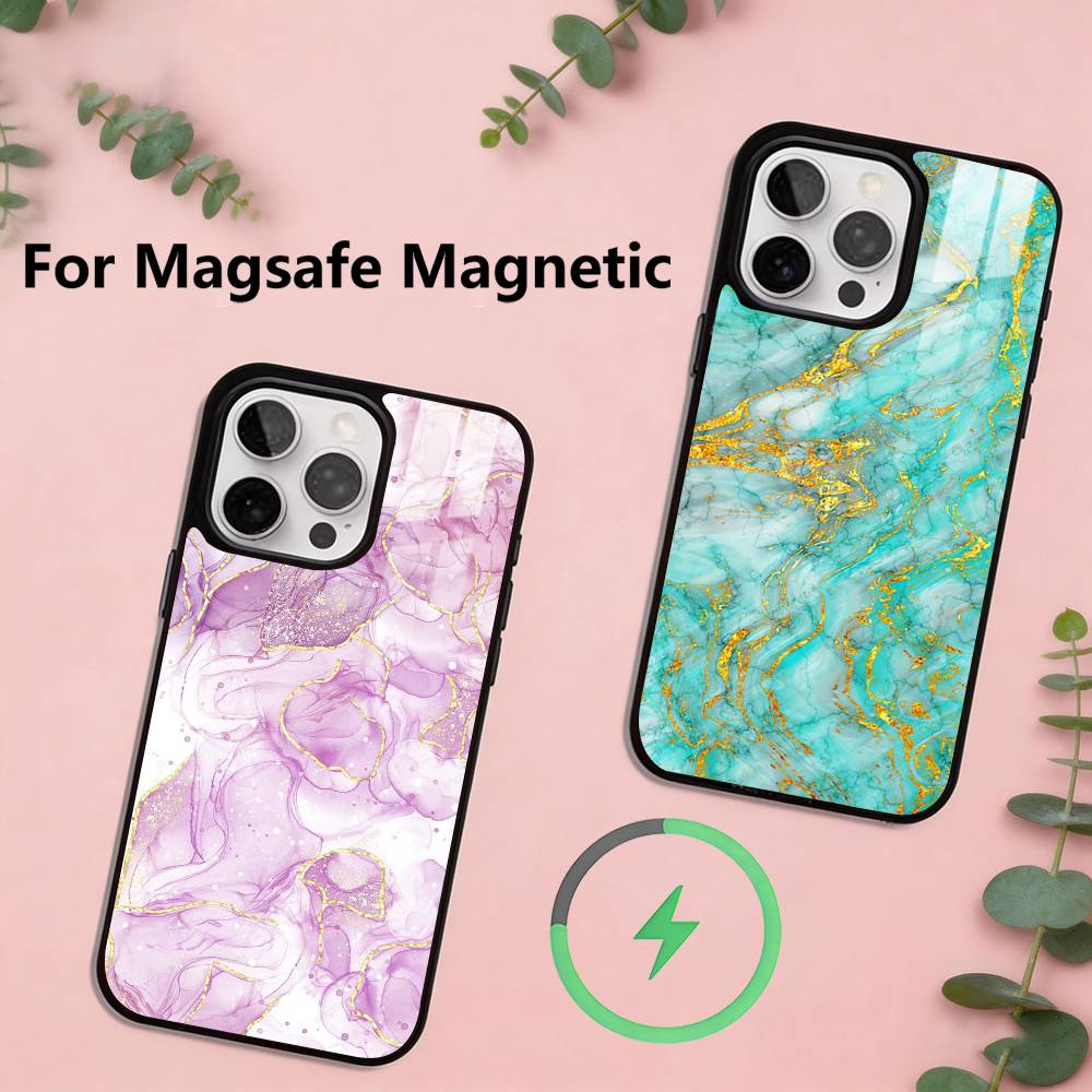 Marble Pattern Phone Case For iPhone17,16,15,14,13,12,11 Plus,Pro Magnetic with Magsafe Wireless Charging