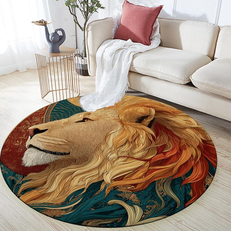 Lion King Pattern Round rug,Carpet Rug for Living Room Bedroom  Playroom ,Non-slip Floor Mat,Holiday Gifts and Birthday Gifts.