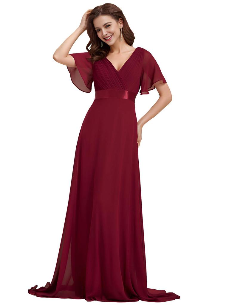 European American Women's Elegant Chiffon Slim Fit Evening Gown
