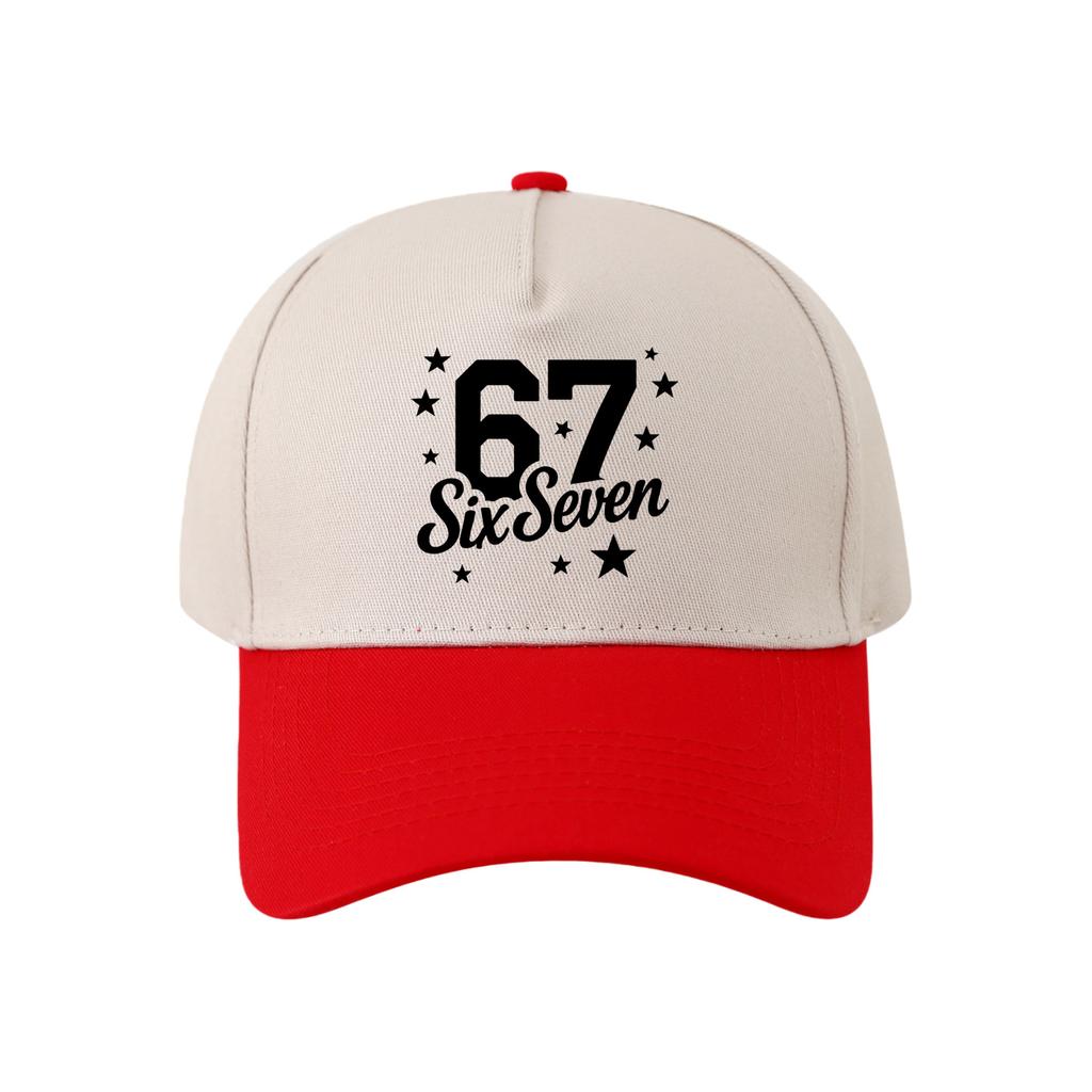Retro Color Blocked Baseball Cap,Unisex 67 Six Seven   Breathable and Versatile Sun Shading Duckbill Cap