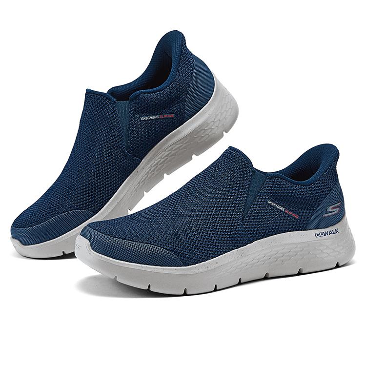 Skechers Zapatos sin cordones Suela gruesa Elástico suave Cómodos Zapatos para caminar Amortiguadores Resistentes al desgaste Bajos Casual Zapatillas para hombre 216333-NVY