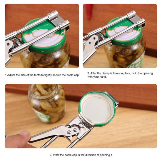 Bottle Opener for Weak Hands Easy Grip Lid Opener Adjustable Stainless Steel Jar Opener Ergonomic Kitchen Tool for Seniors