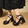 2025 spring new winding belt high heels thick heel waterproof table single shoes Japanese casual tide with Mary Jane shoes women