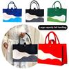 Reusable Felt Tote Bag Wavy Color Block Design Snap Closure Large Capacity for Picnic Shopping Office Commute