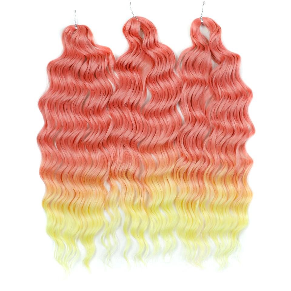 FREEDOM Synthetische Flecht-Haarverlängerungen Tief Gewellt 24 Zoll Lang Lockige Braids Haare Ombre Braun Regenbogen Twist Häkel-Haar