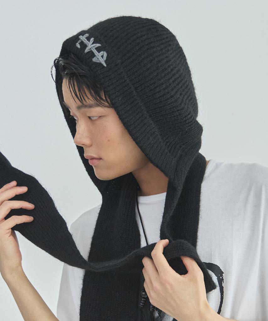 Ladeuedisyeon Lad Wool Knit Hooded Muffler_Black