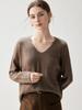Autumn 2026 Women's Cashmere V-Neck Sweater – Elegant Solid Color, Rolled Hem, Loose Fit, Slimming, Warm Base Layer.