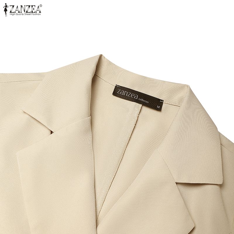 ZANZEA Women Casual Turn Down Collar Long Sleeve Elegant Shift Dress