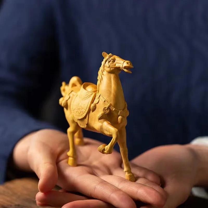 Natural Boxwood Animal horse statue Solid wood carving Suitable for home Room Office Desktop Art Deco accessories