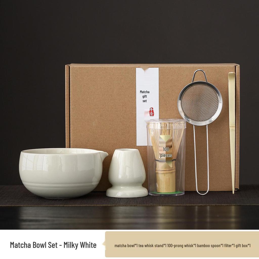Japanese Matcha Tea Set: Ceramic Bowl & Whisk