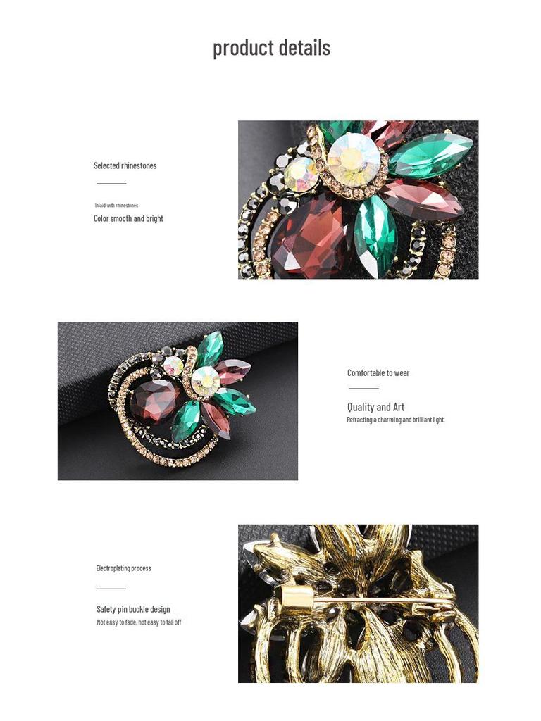 Elegant Glass Crystal Brooch for Women - Versatile Luxury Pin for Autumn/Winter Coats and Personality Jewelry Accessories