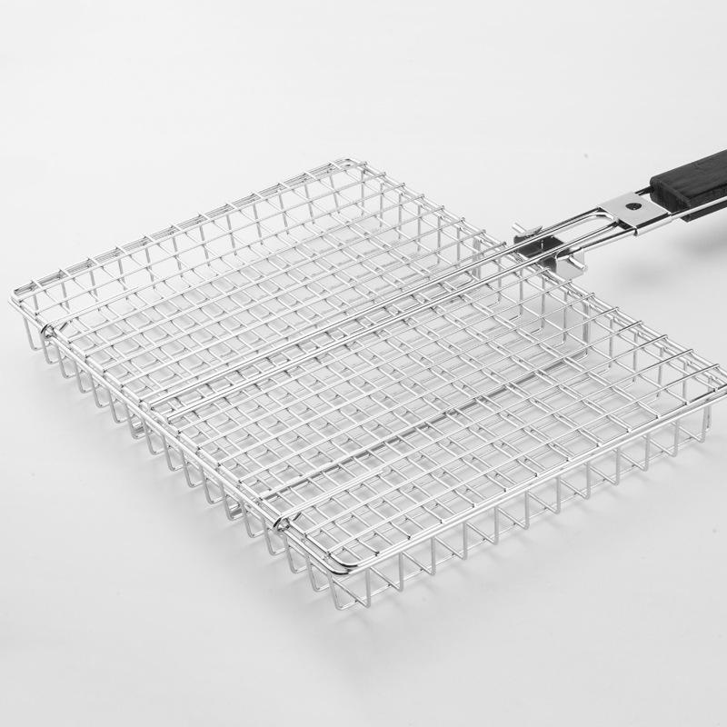 Grill Basket Folding Portable Stainless Steel Bbq Grill Basket With Handle For Fish Vegetables Shrimp Cooking Accessories