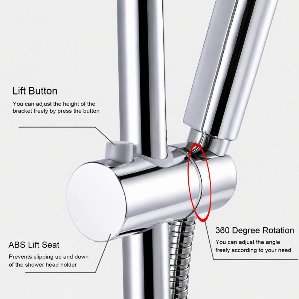 360 Degree Rotation Shower Head Holder Polished Chrome Handheld Shower Bracket  Round Shower Rod
