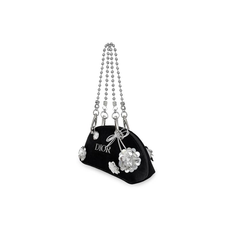 Dior Bag [Customized Cosmetic Bag] Dirt-free, Sequined Flowers, Bow, High-end Texture, Simple and Versatile, Fashionable Personality, Elegant