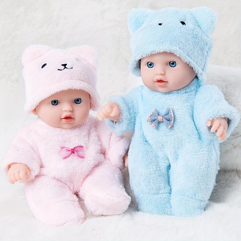Lifelike Reborn Baby Dolls Realistic Cute Smile Newborn Baby Doll Toy with Plush Cloth Bear Hats for Kid Boys Girls Pink & Blue