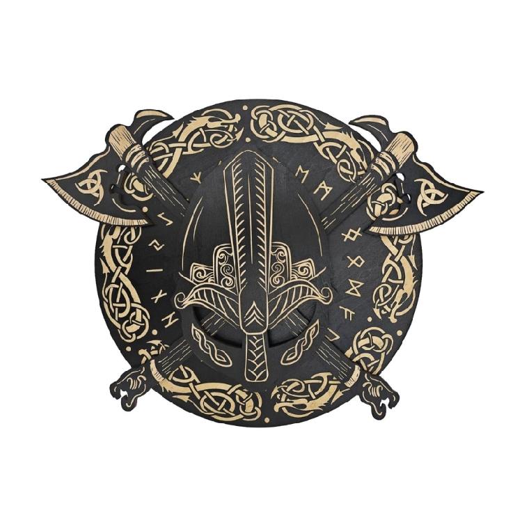 Cultural Wood Wall Hangings Medieval Nordic Portrait Sword Wall Plaques Decors