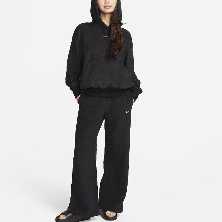 Nike Sportswear Phoenix Plush Solid Logo Drawstring Wide Leg Fleece Pants Women bottoms Black FN3623-010