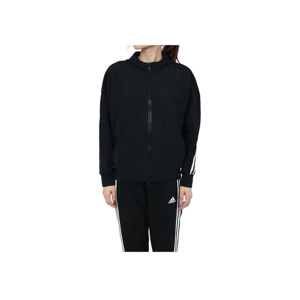 Adidas Solid Color Outdoor Casual Sports Zip-Up Hooded Jacket Women Jackets Black GF6946