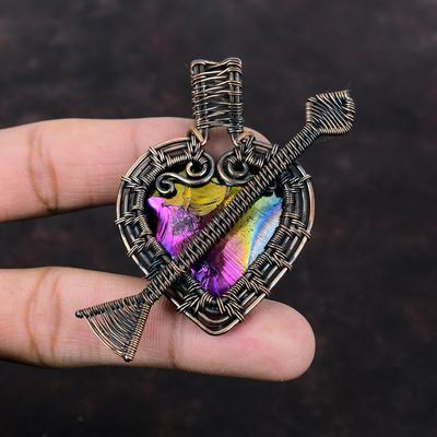 Titanium Druzy Pendant Copper Wire Wrapped Pendant Unique Gemstone Pendant Handmade Copper Wire Jewelry Gift For Him Heart And Arrow Pendant