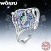 WOSTU 925 Sterling Silver Tarot Card 'The World' Ring For Women S925 Silver Adjustable Rings Mystical Jewelry Tarot Lovers Gift
