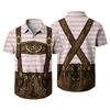 Men's Short Sleeve Button Up Shirt Casual Loose Fit Festival Party Shirt with Vintage Beer Elements Print and Faux Lederhosen Design