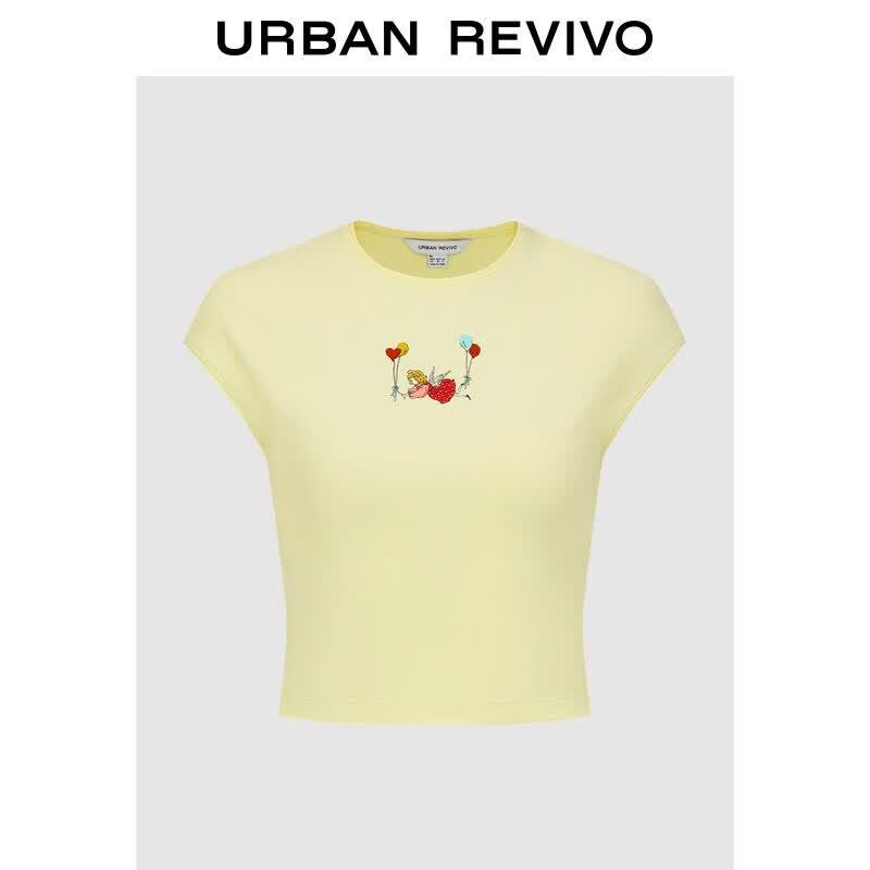 UR2026 Women s Casual Printed Round Neck T-Shirt S светло-желтого
