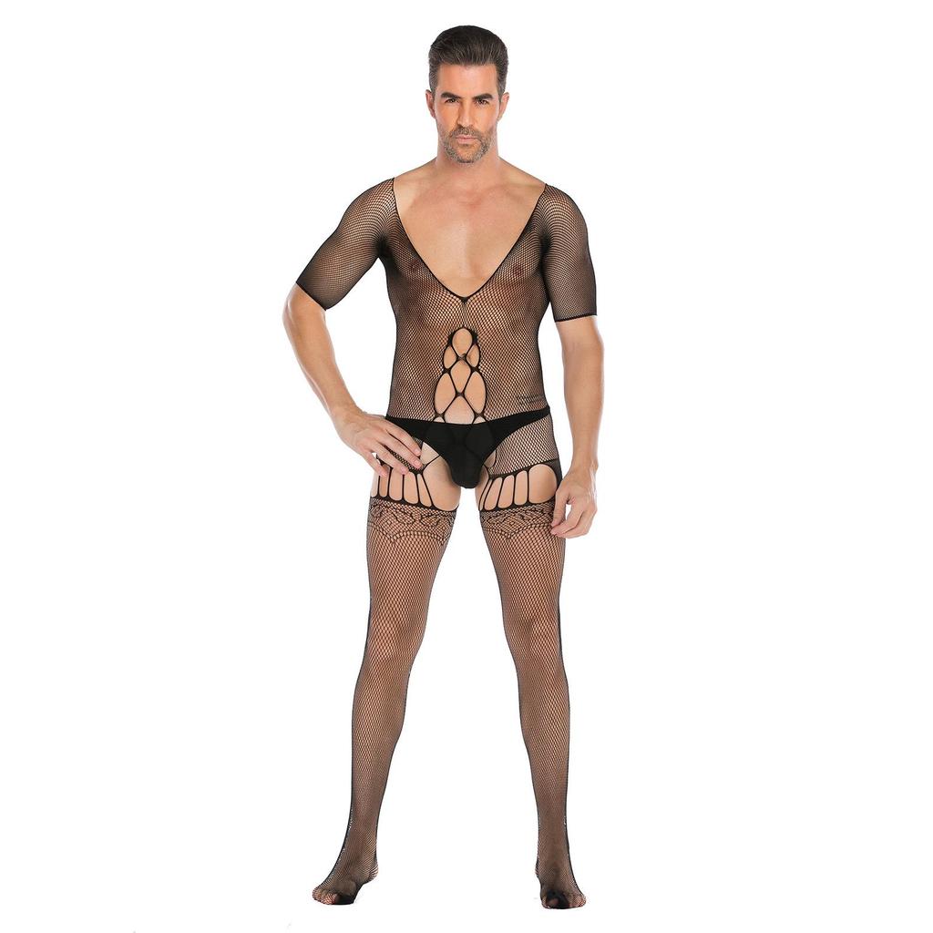 Men's Plus Size Open Crotch Fishnet Bodysuit Temptation Costume Set