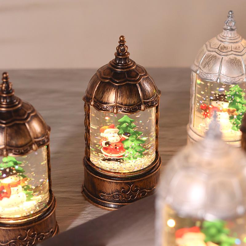 Retro Lantern-Style LED Snowfall Christmas Music Box Crystal Ball Ornament Night Light