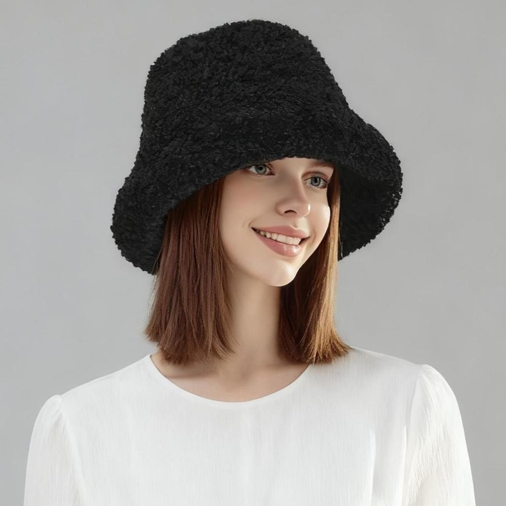 Women's Winter Faux Shearling Bucket Hat, Thickened Windproof Fluffy Fisherman Cap, Warm Cozy Outdoor Hat for Fall Winter